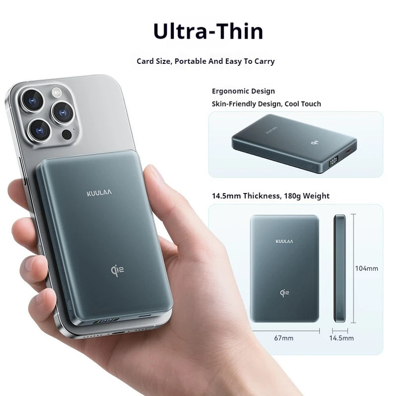 KUULAA Qi2 Magnetic 10000mAh Power Bank 15W Magsafe Wireless Fast Charging Portable Charger PowerBank For iPhone16 15 Pro Max