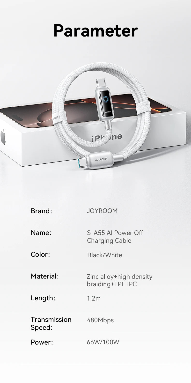USB-C Snellaadkabel 66W/100W