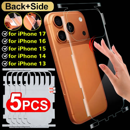 1-5PCS Full Cover Back Frame Hydrogel Film & Border Stickers for iPhone 17 16 15 14 13 ProMax 17Air Back Side HD Clear Protector