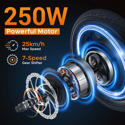E-bike 250W Brushless Motor 36V10.4AH Lithium Battery Electric Bike Adult City Commuting 14inch Tire Light Mini Electric Bicycle