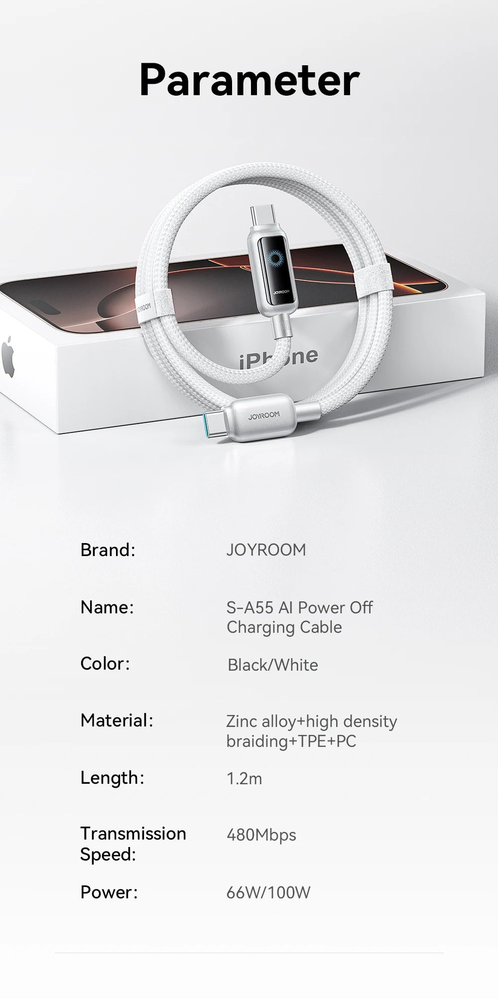 USB-C Snellaadkabel 66W/100W