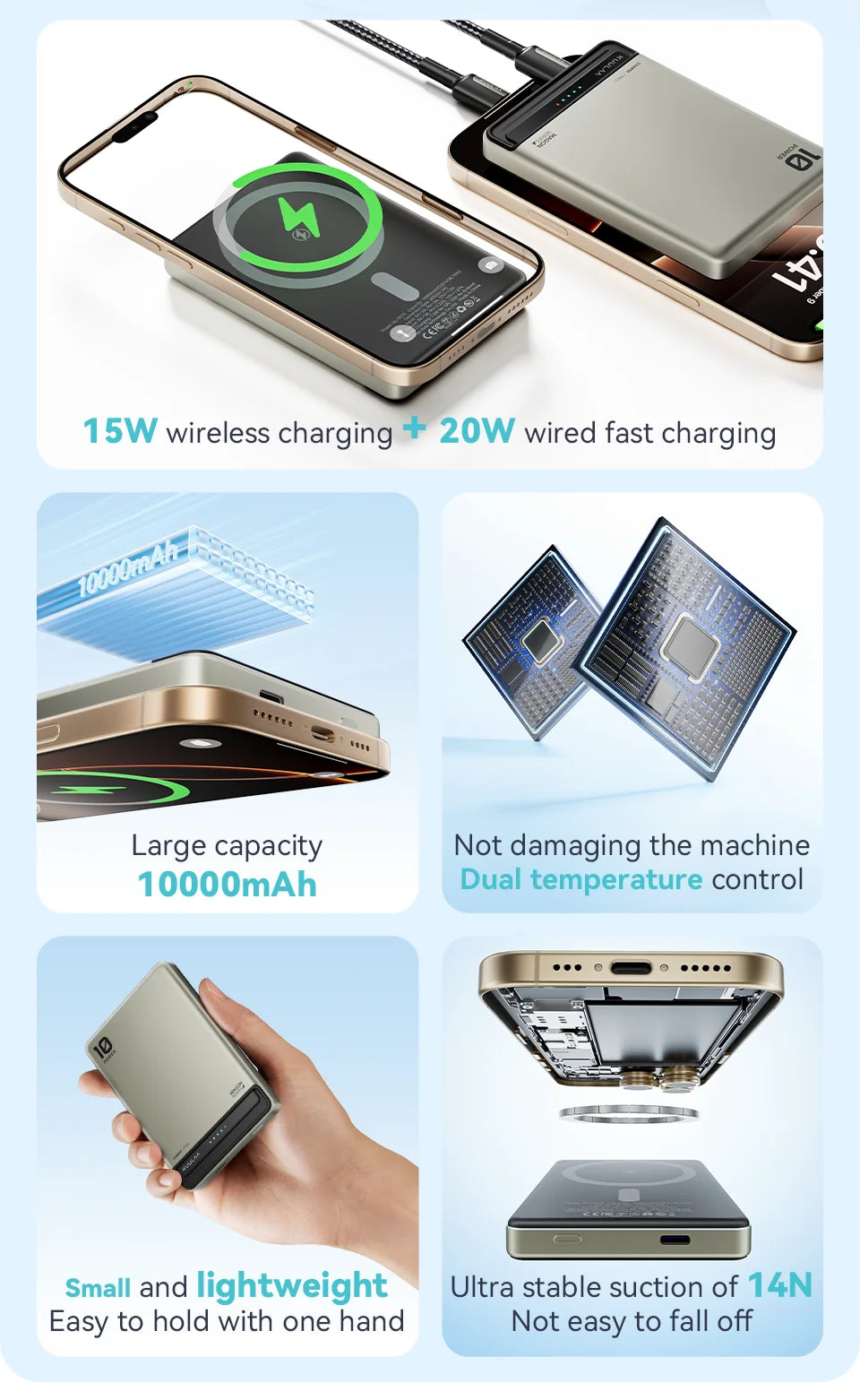 KUULAA 10000Ah Power Bank Magnetic Wireless 20W Fast Charging Portable charger For magsafe For iPhone 17 16 15 Por Max PowerBank