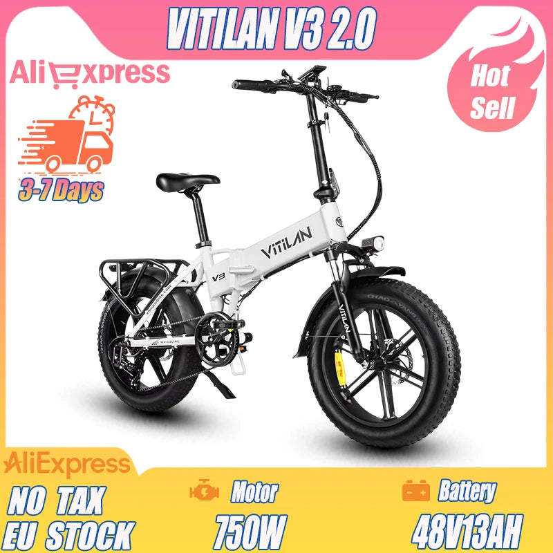 V3 2.0 Opvouwbare E-Bike 750W - Elektrische Fiets 20 inch voor Woon-Werkverkeer