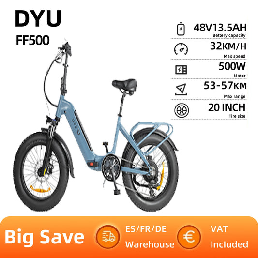 DYU FF500 Adult 500W Electric Mountain Bicycle Men's Ebike with 48V 14AH Battery 20 X 4.0 Fat Tire Cycling Electric Bike