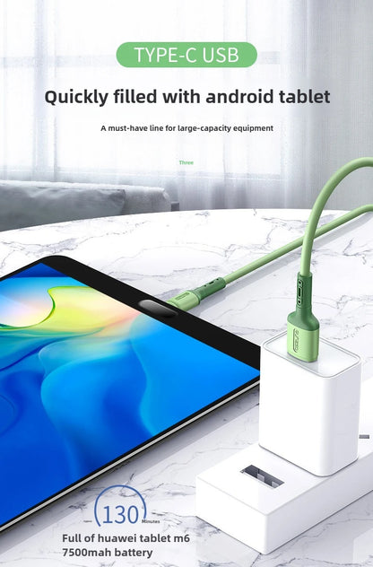 Fast charging USB C cable TYPE C Liquid soft silicone data cable for Huawei Xiaomi 1/2M mobile phones