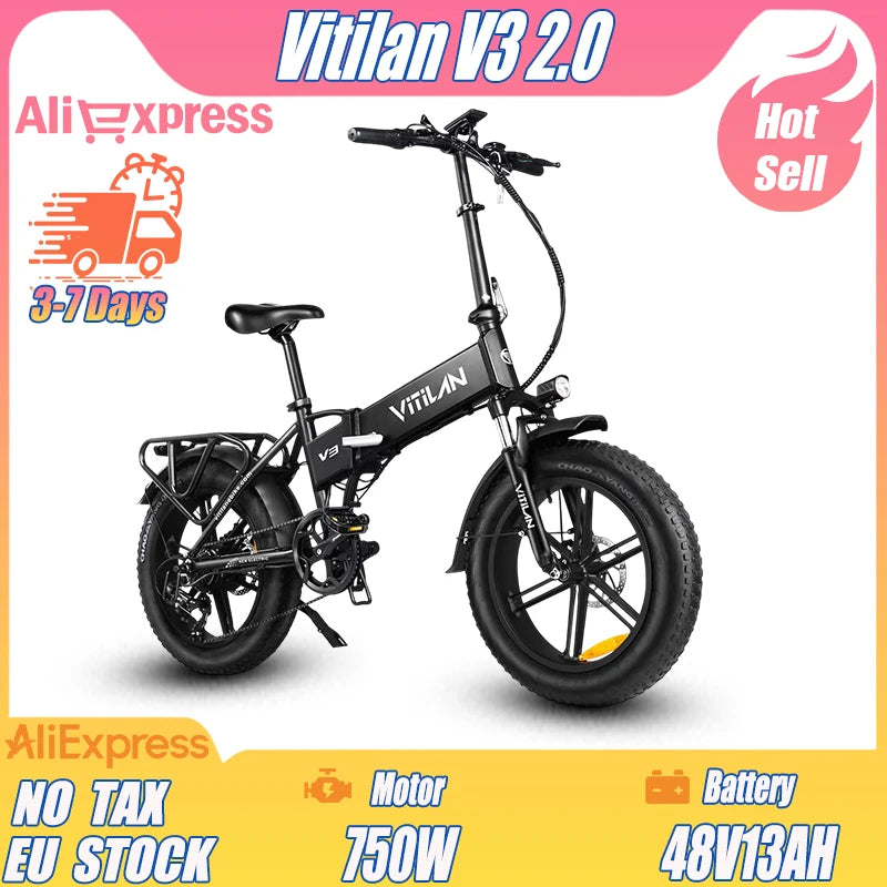 V3 2.0 Opvouwbare E-Bike 750W - Elektrische Fiets 20 inch voor Woon-Werkverkeer
