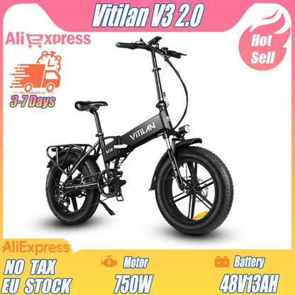 V3 2.0 Opvouwbare E-Bike 750W - Elektrische Fiets 20 inch voor Woon-Werkverkeer