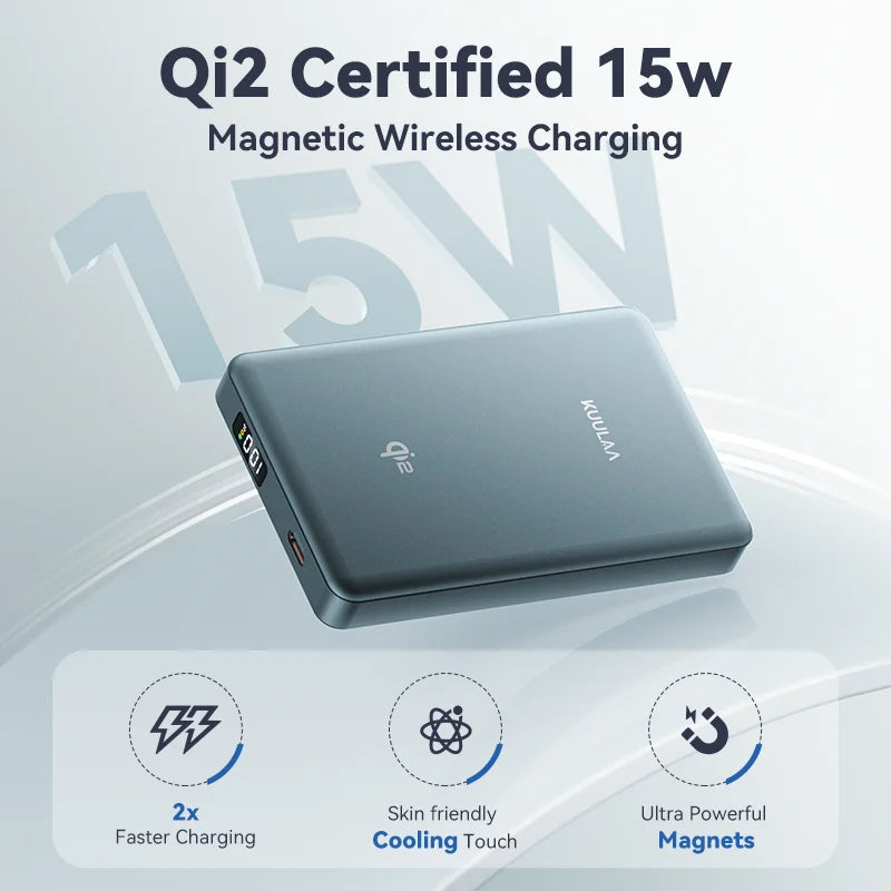 KUULAA Qi2 Magnetic 10000mAh Power Bank 15W Magsafe Wireless Fast Charging Portable Charger PowerBank For iPhone16 15 Pro Max